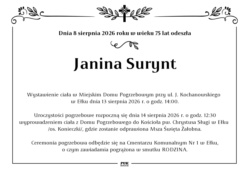 Janina Surynt - nekrolog